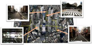 図１：新宿副都心の実験エリア(出典Google Earth) / Figure 1: Area of field experiments in Shinjuku, Tokyo (Copyright of Google Earth)