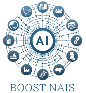 AI分野を中心に諸分野が取り囲むBOOST-NAISの理念を表したロゴ